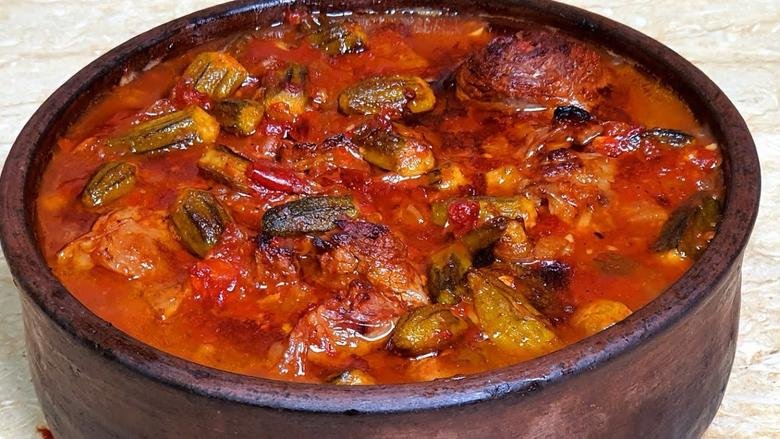 طاجن بامية باللحمة